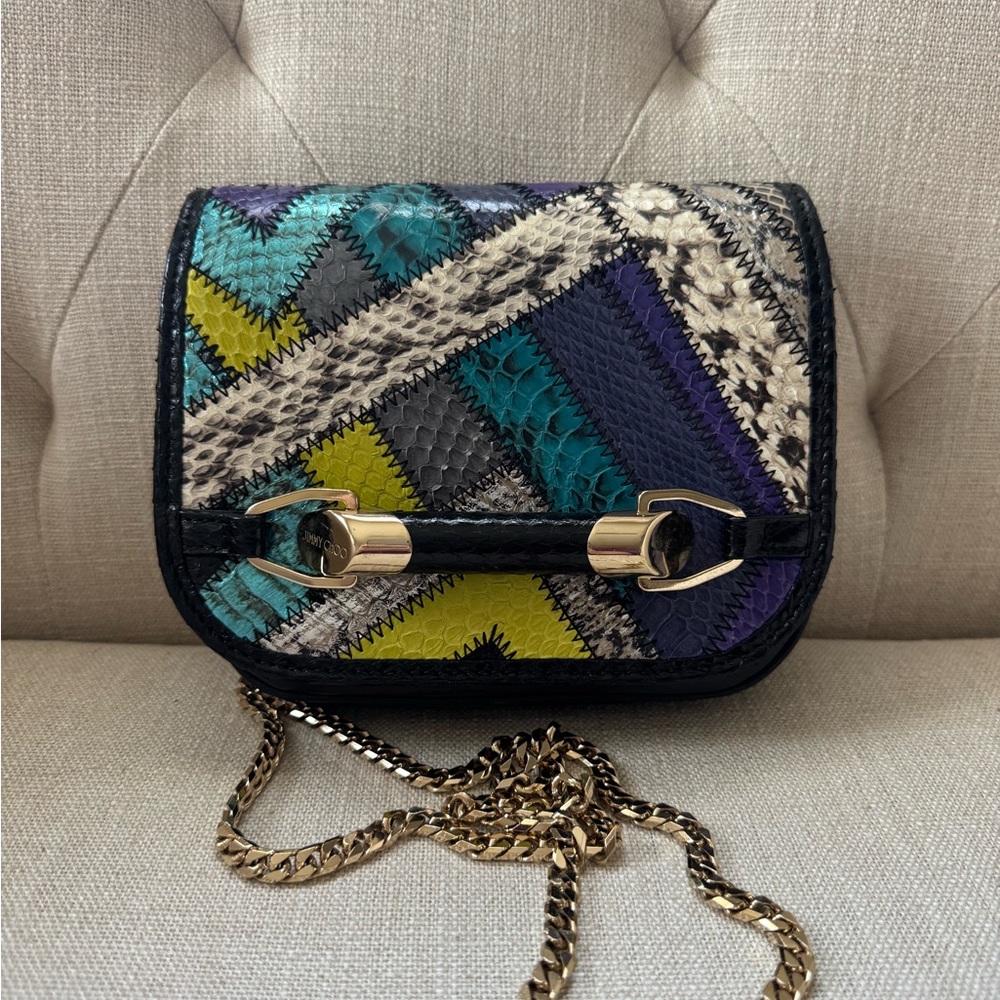 Jimmy Choo Black and Blue Crossbody Bag with Patchwork Design Snakeskin